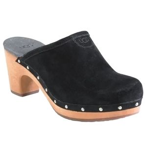 UGG Black Suede Clogs with Wooden Heel